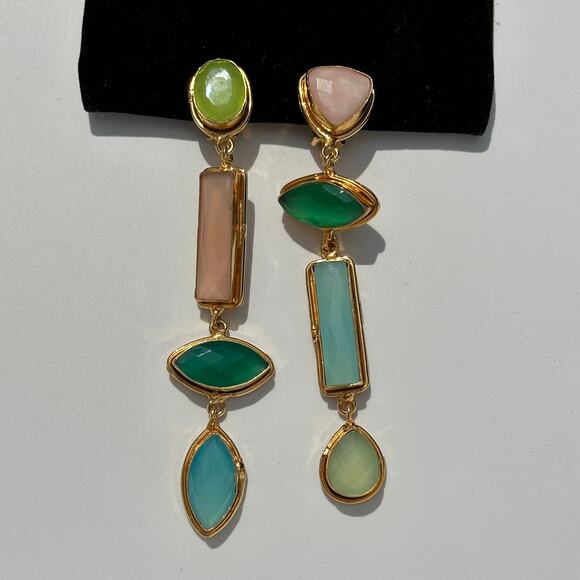 Sylvia Toledano Cascade Earrings Onyx Quartz Chalcedony 22k Gold Plated Bras$365 - Picture 4 of 16